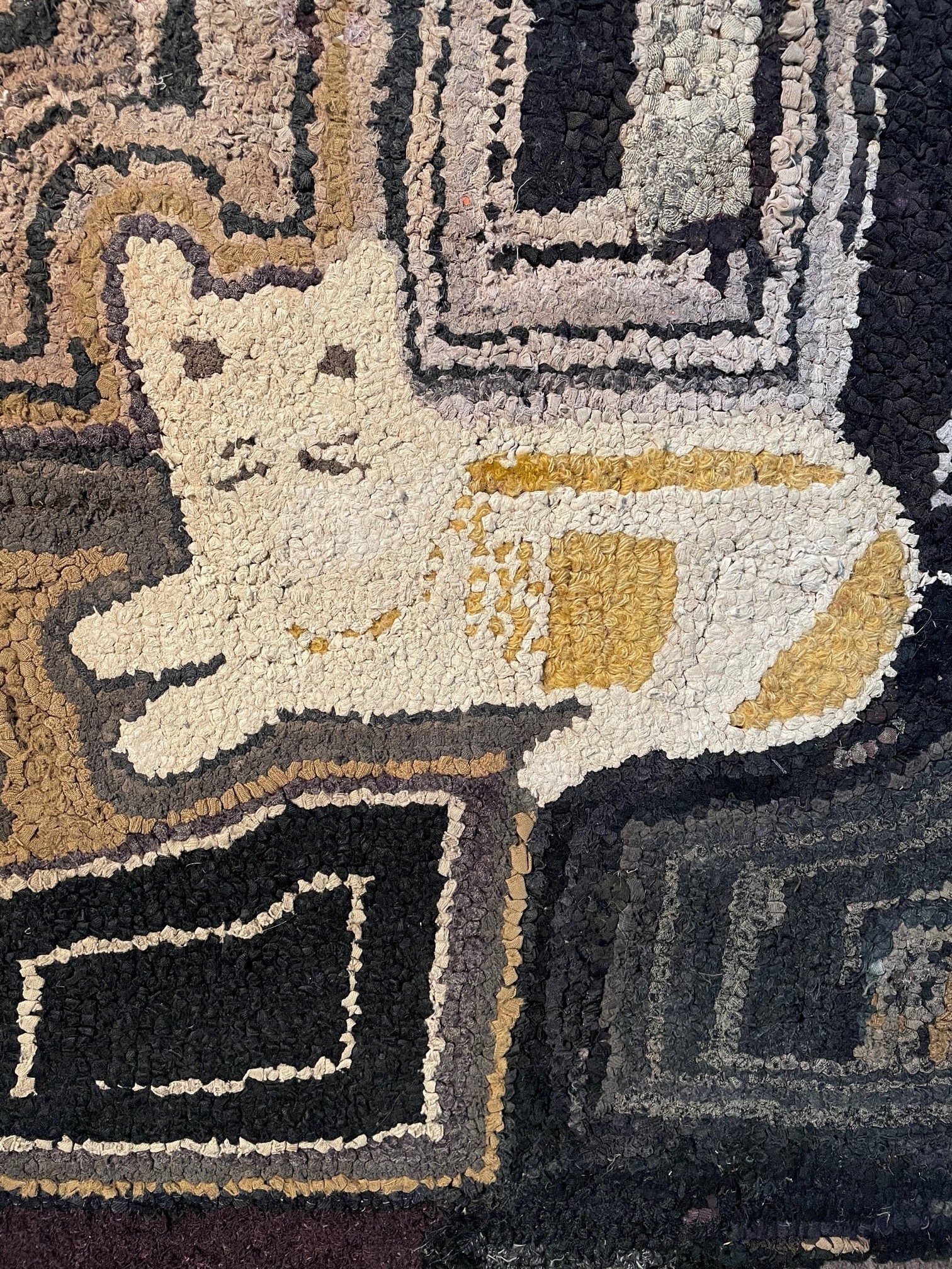 antique cat hooked rug rel=