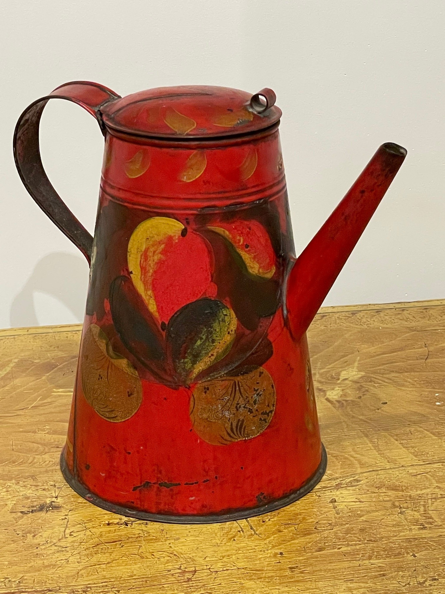 red toleware coffee pot rel=