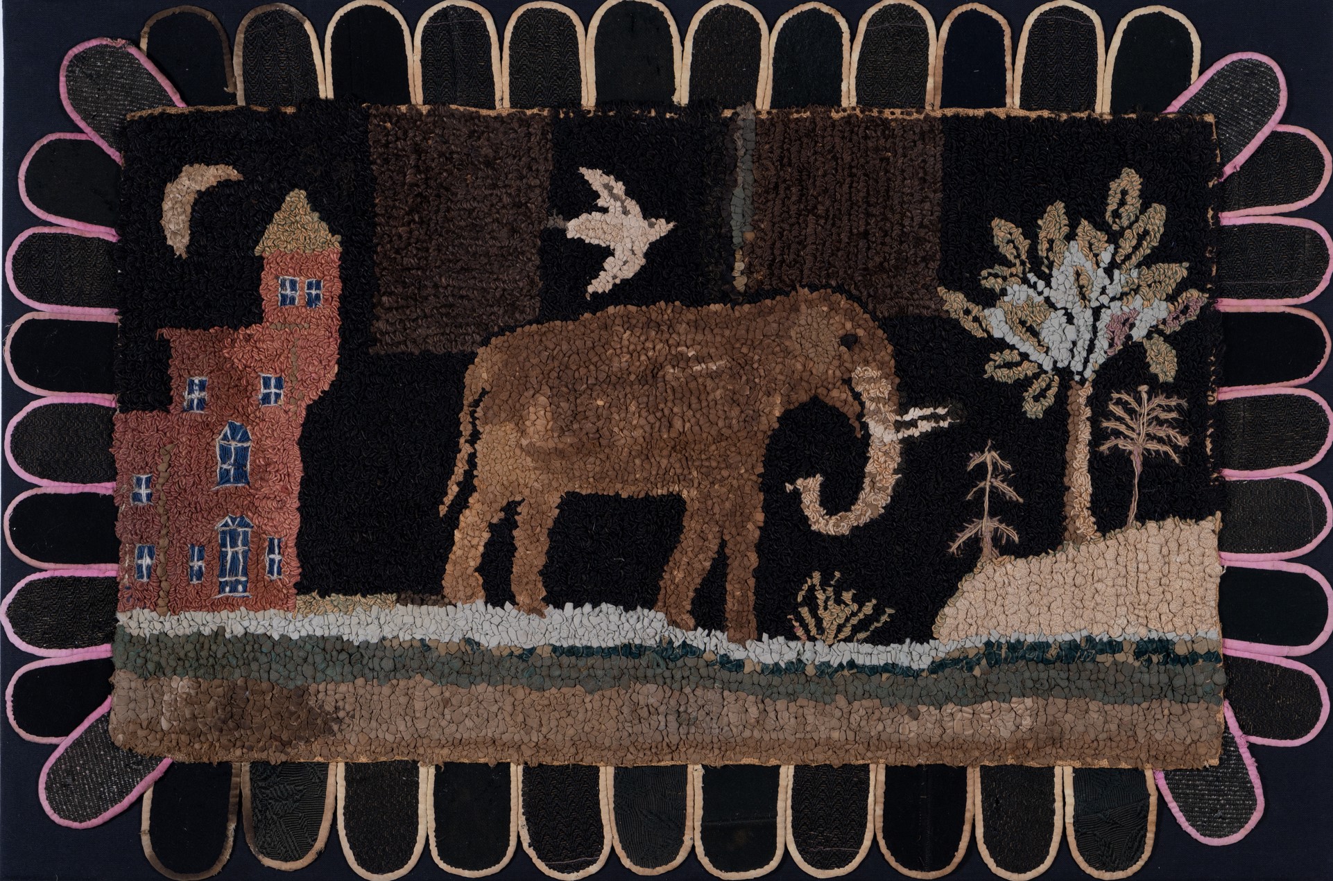 antique folk hooked rug rel=