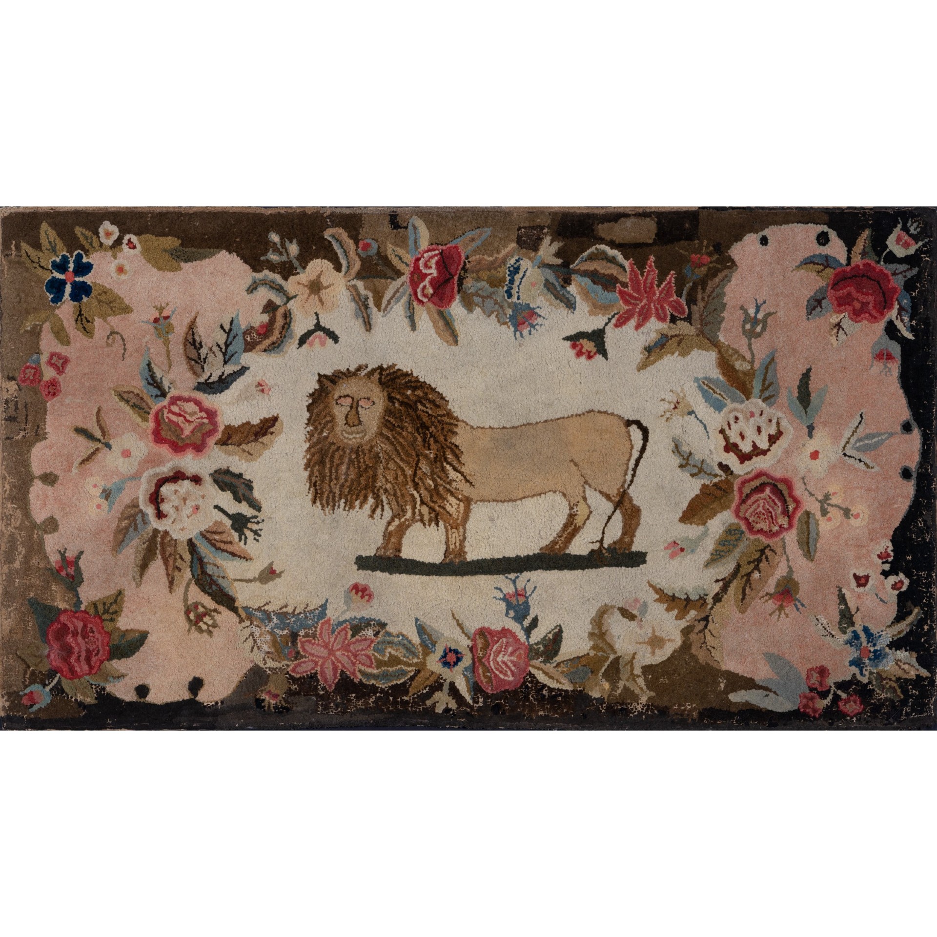 folk art lion rug rel=
