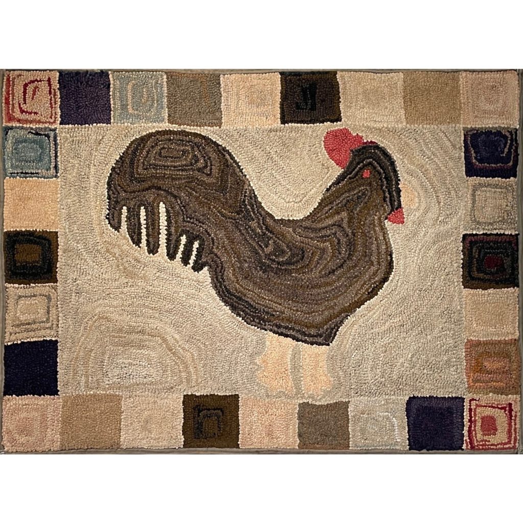 antique rooster hooked rug