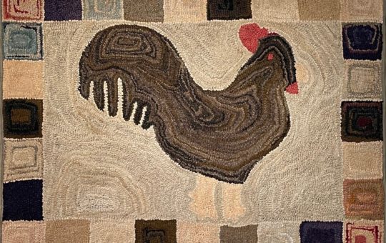 antique rooster hooked rug