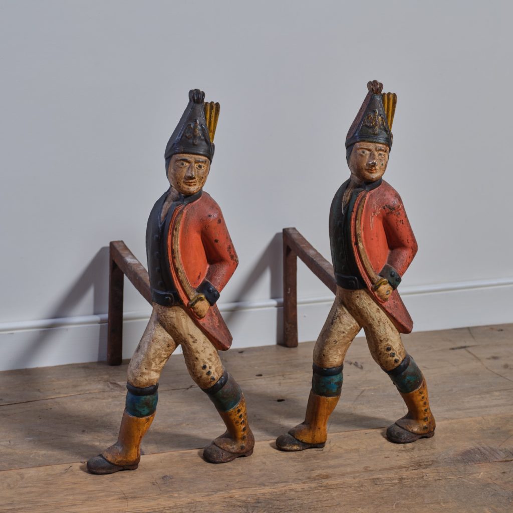 cast iron soldier andirons