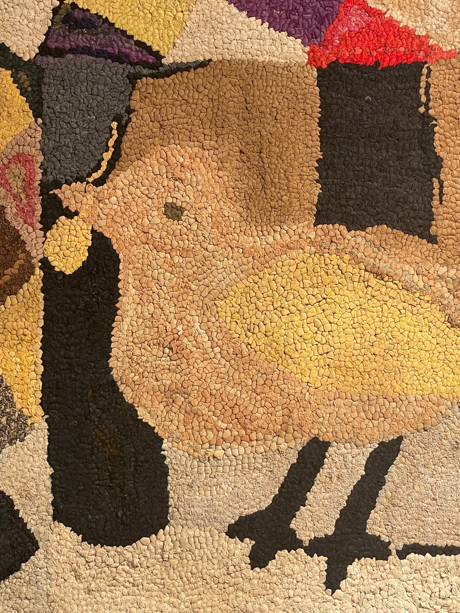 primitive bird hooked rug rel=