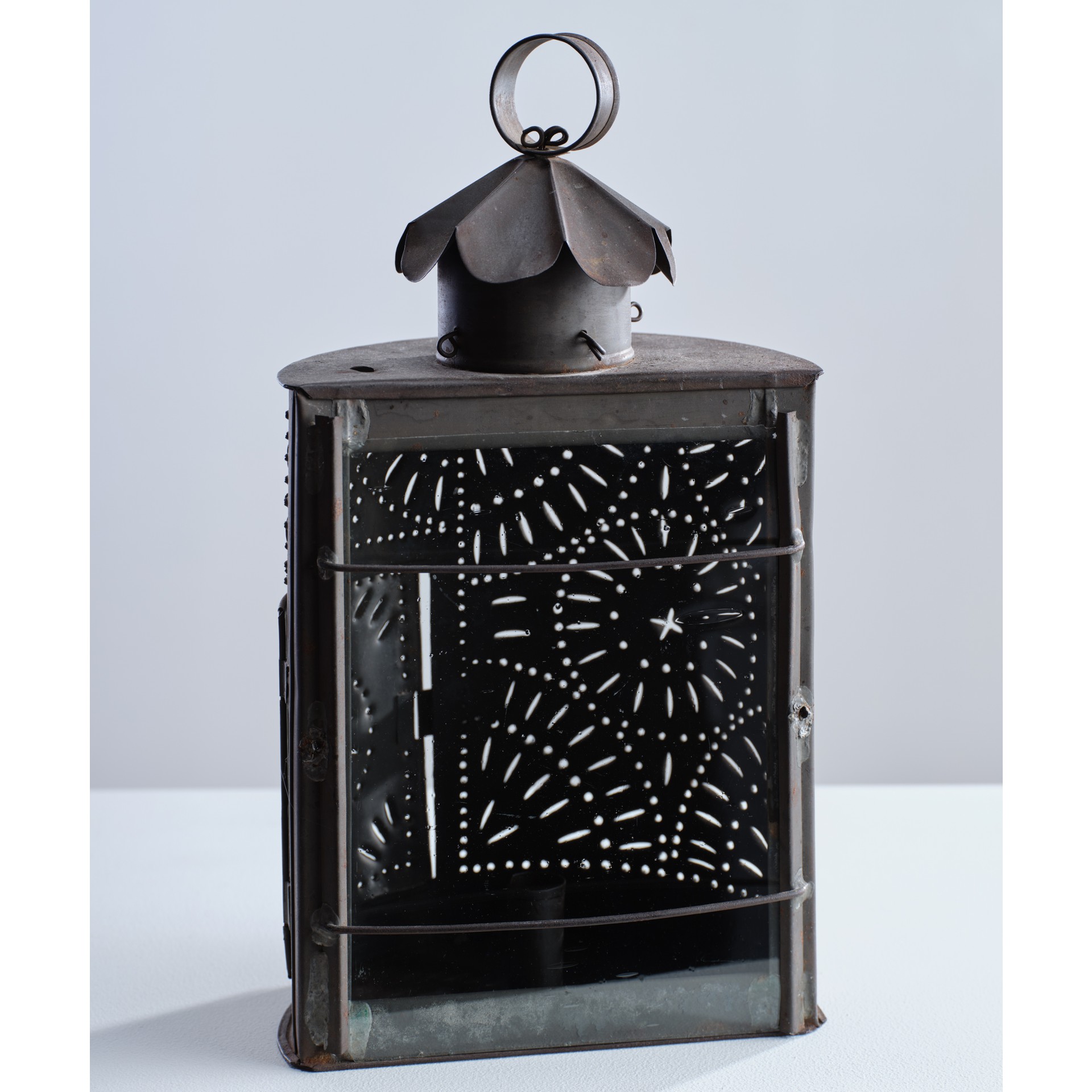 antique tin glass lantern rel=