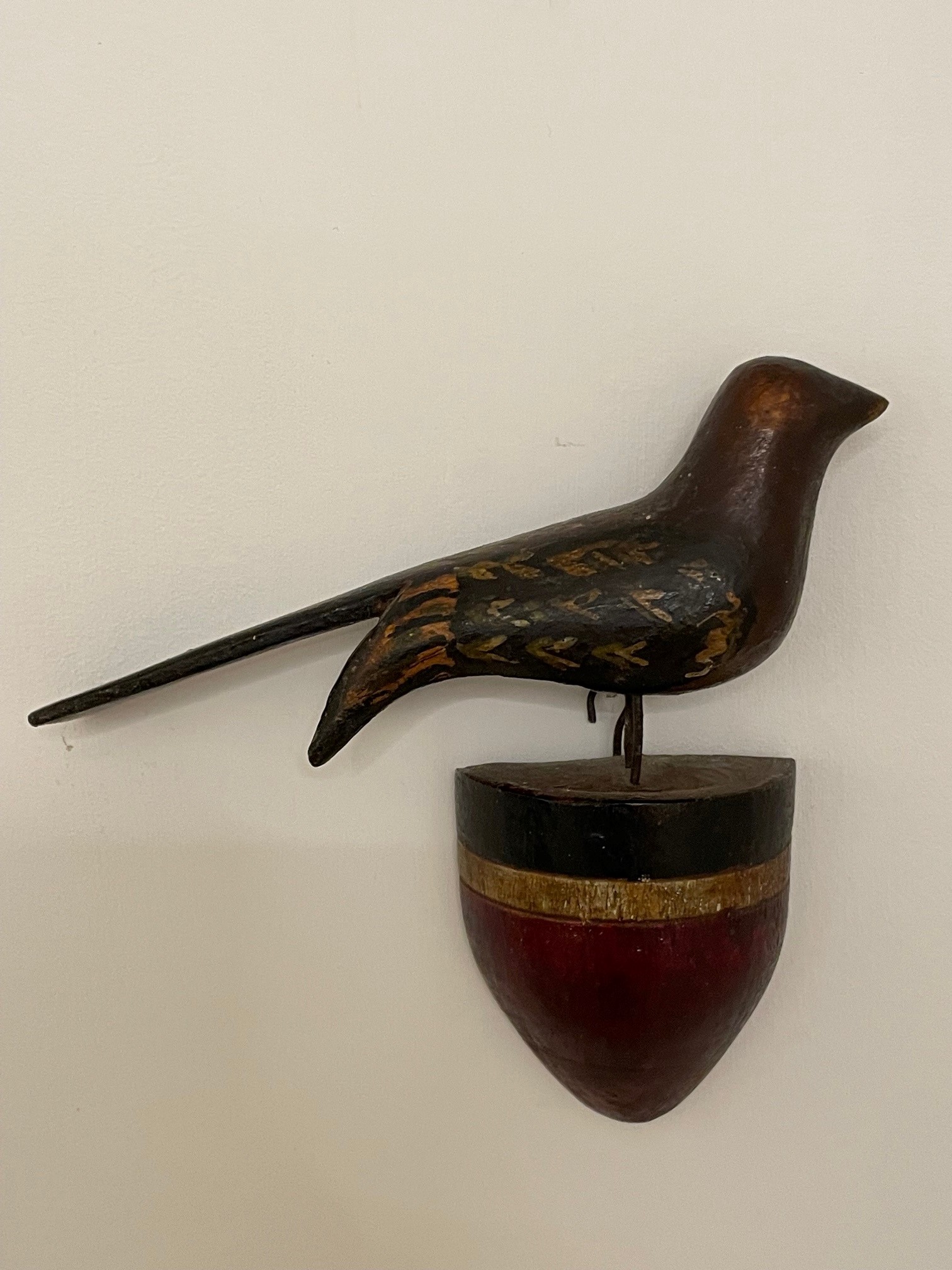 pair carved painted birds rel=