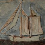antique painted sailboat diorama