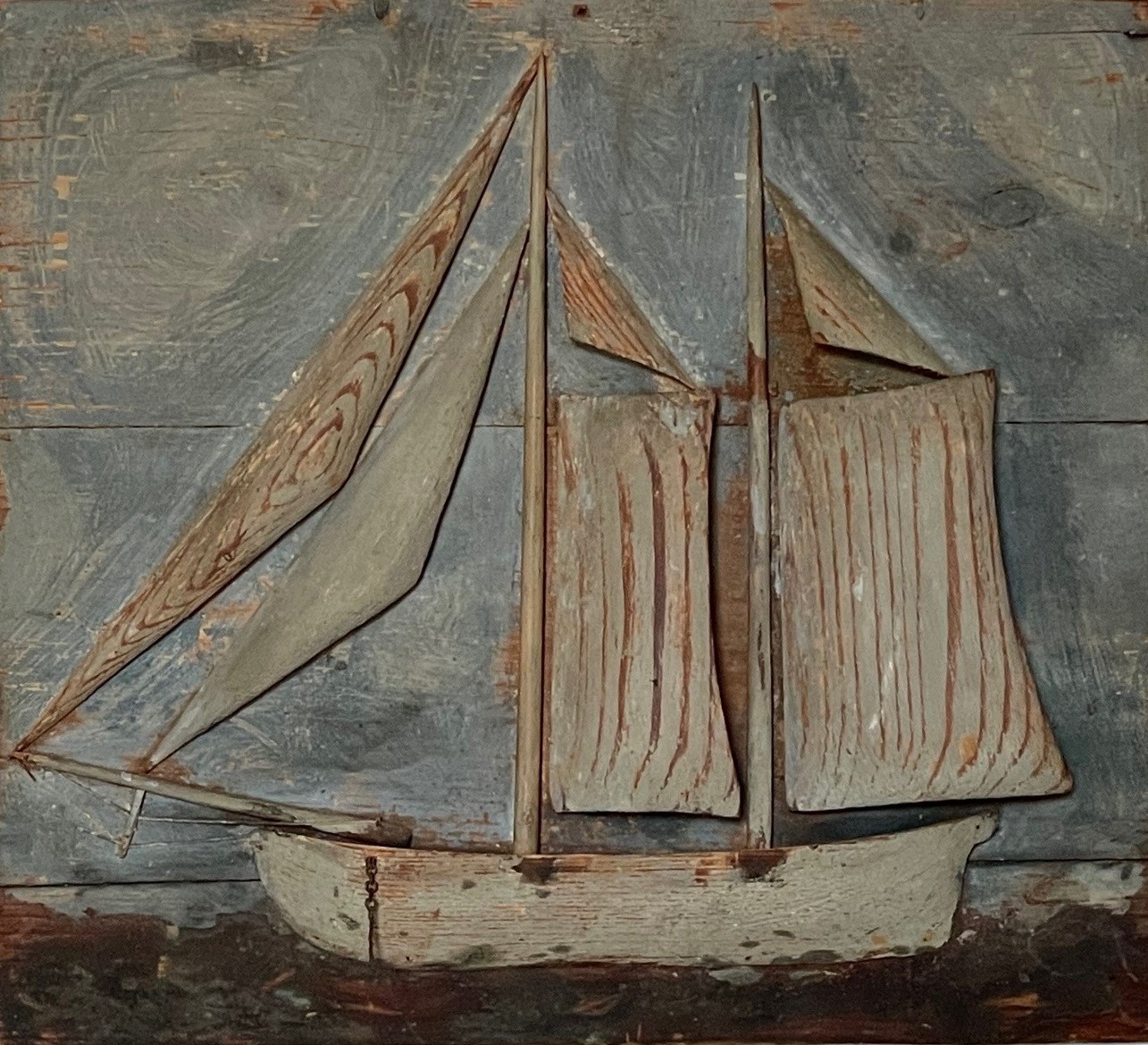 antique painted sailboat diorama rel=