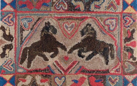 antique horses hooked rug