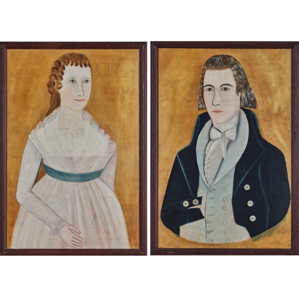 pair American folk portraits
