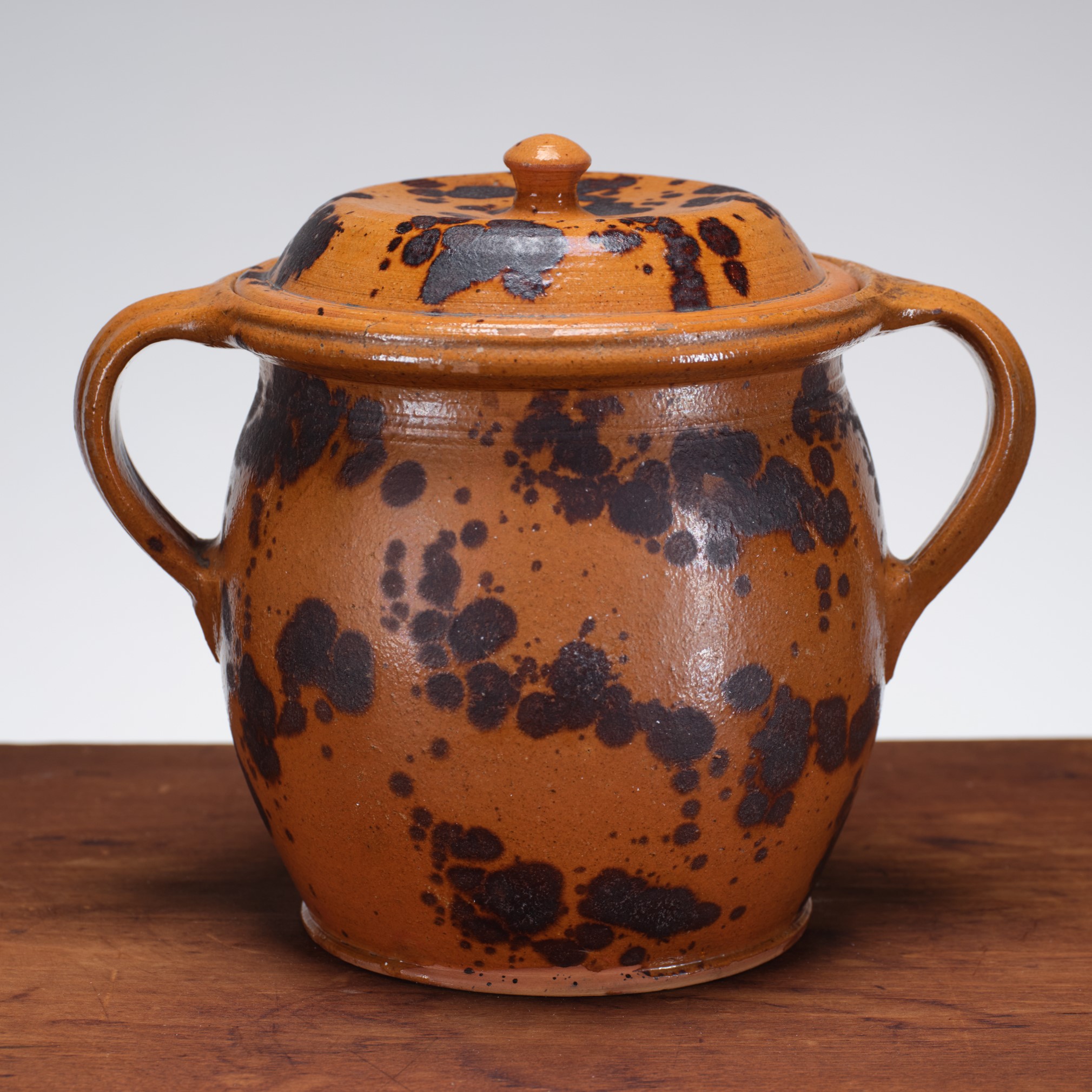 antique glazed covered pot rel=