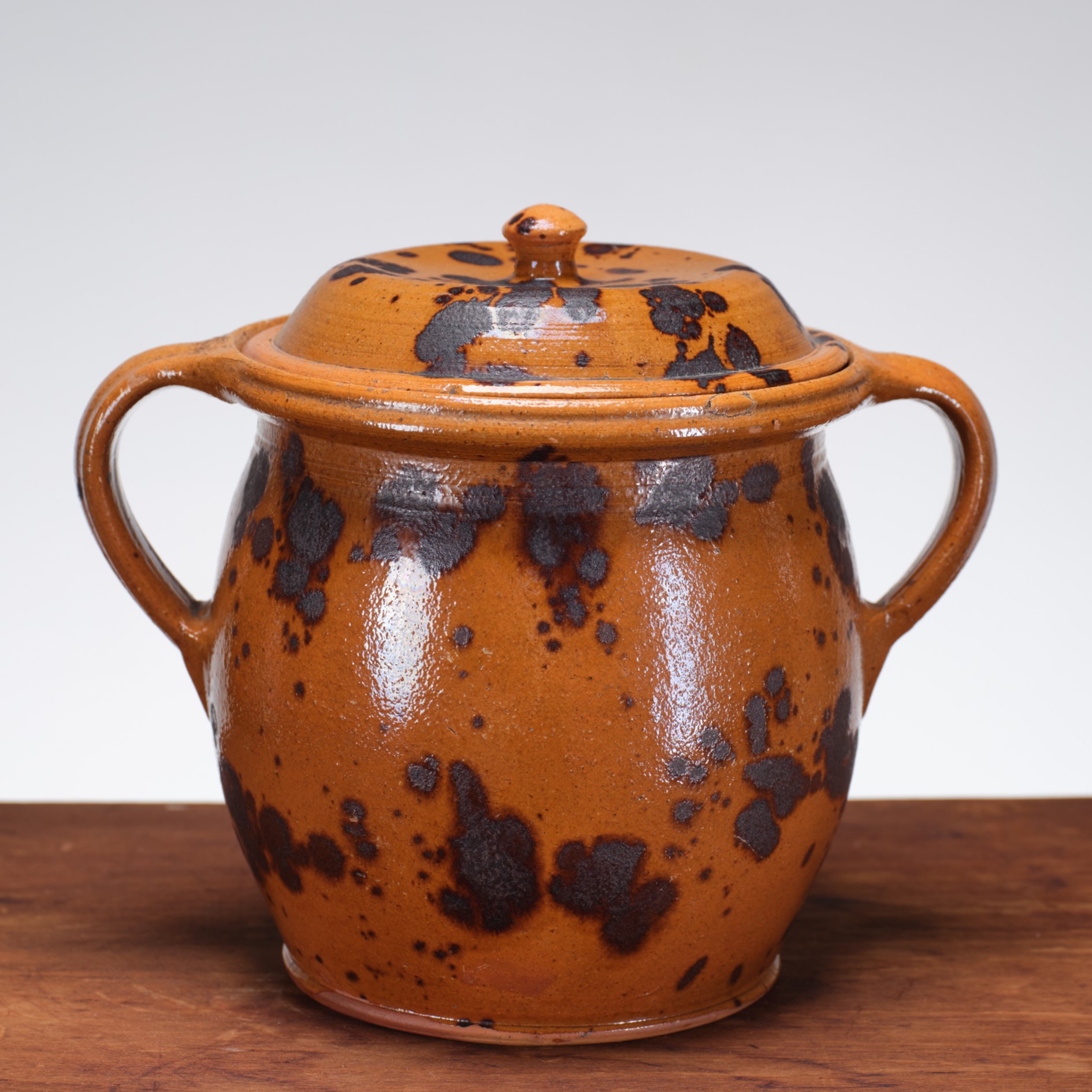 antique glazed covered pot rel=