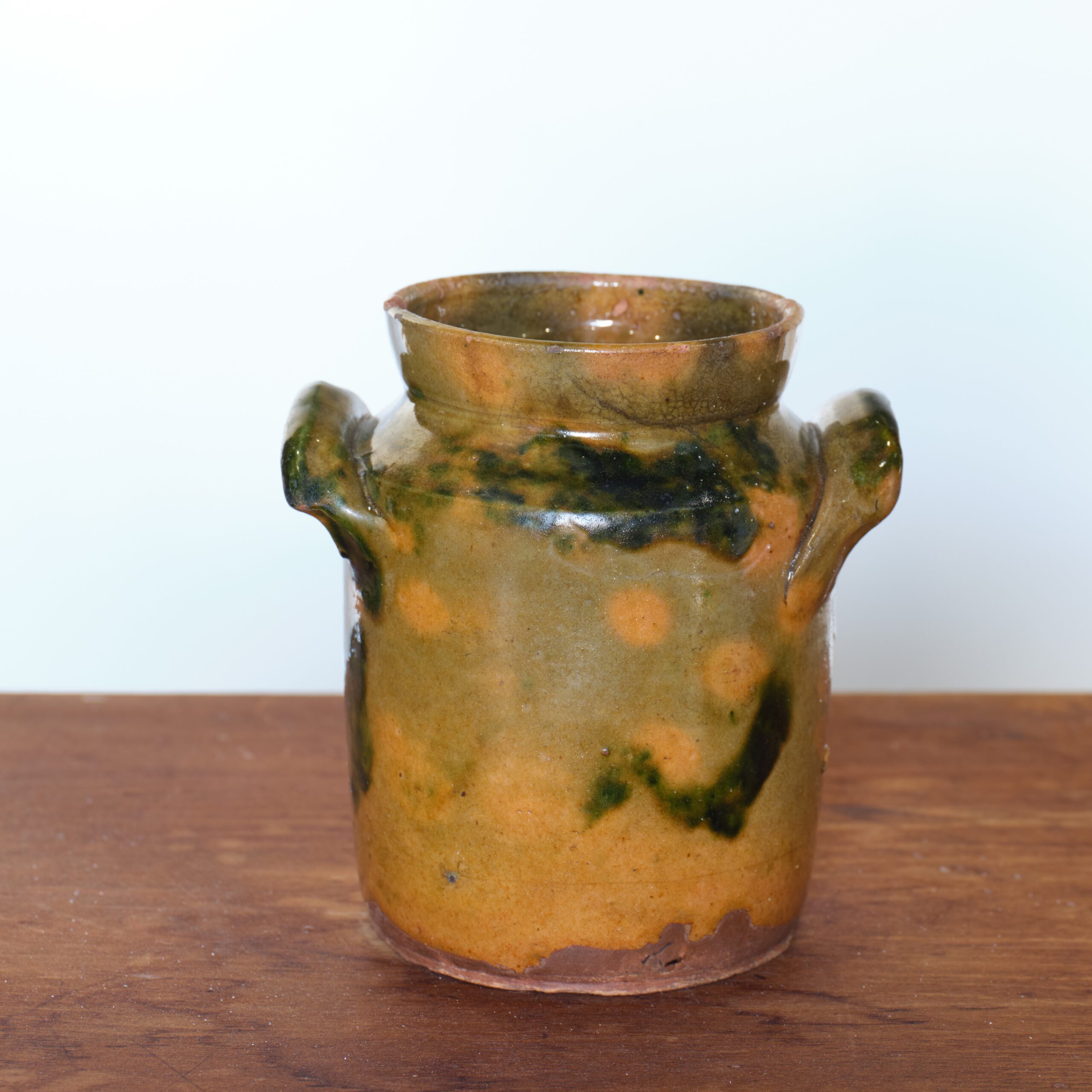 antique glazed redware jar rel=