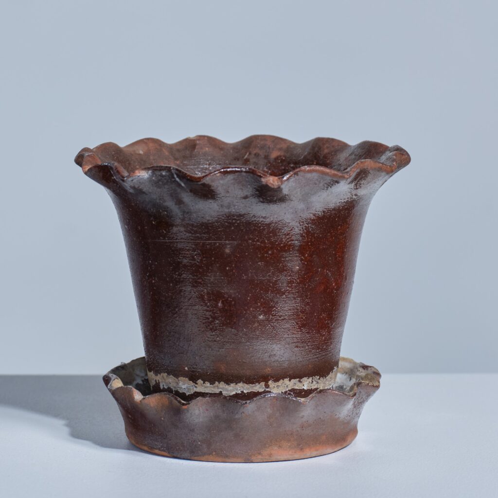 manganese redware flower pot