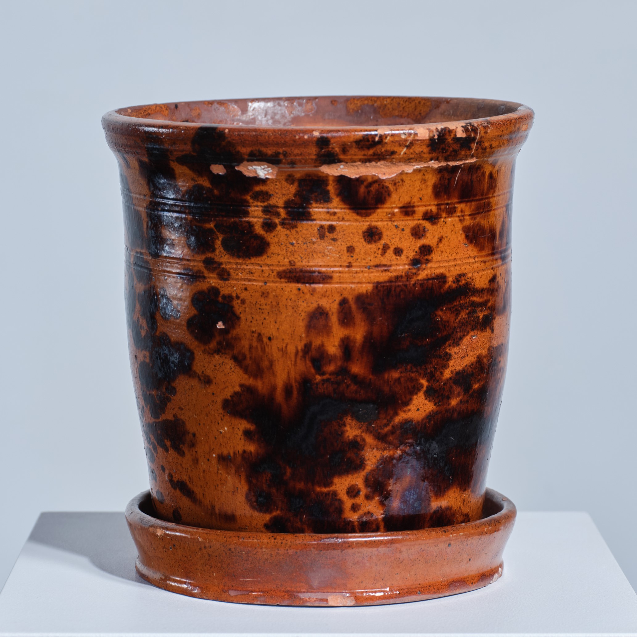 glazed redware flower pot rel=