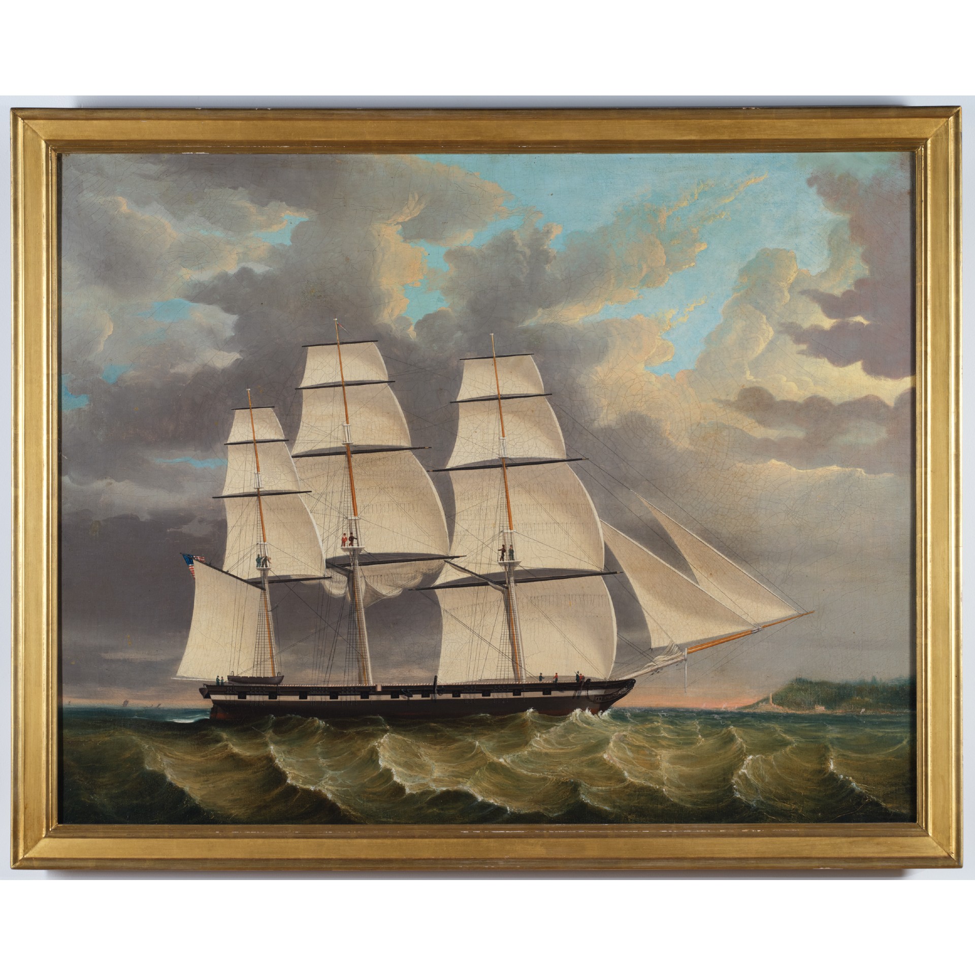 Boston Harbor ship painting rel=