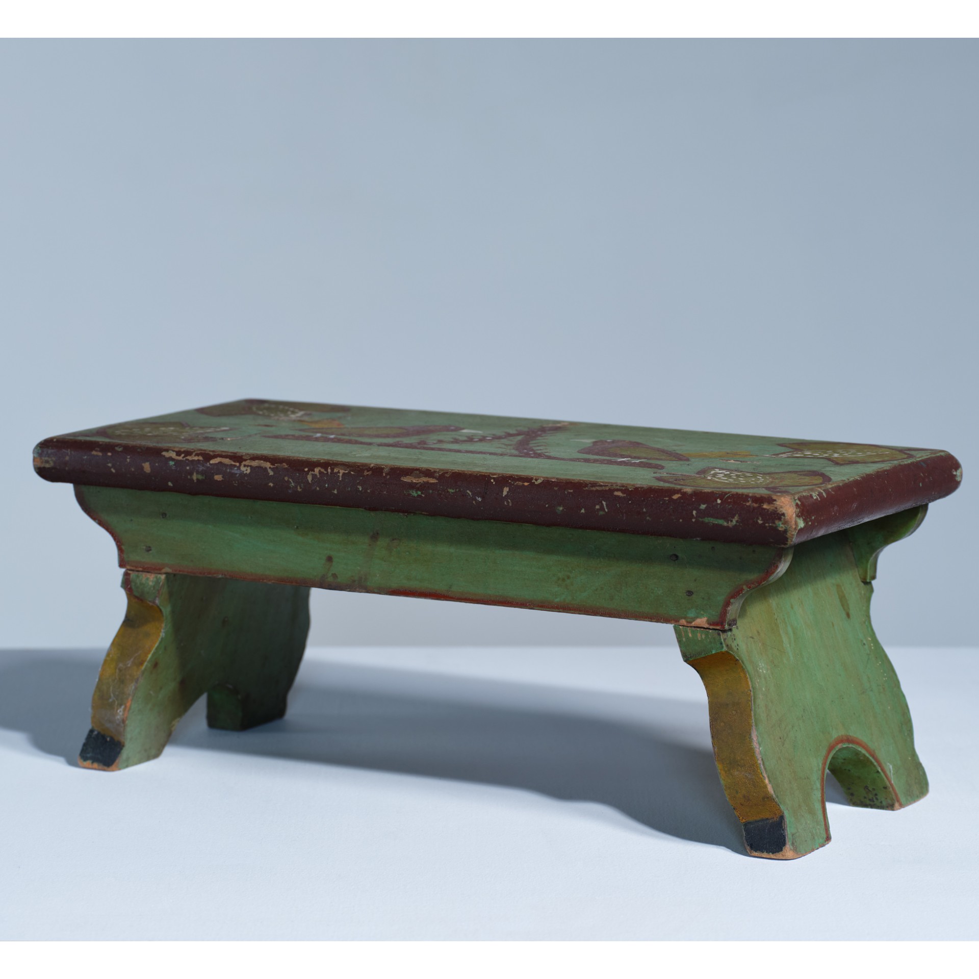 antique paint decorated footstool rel=