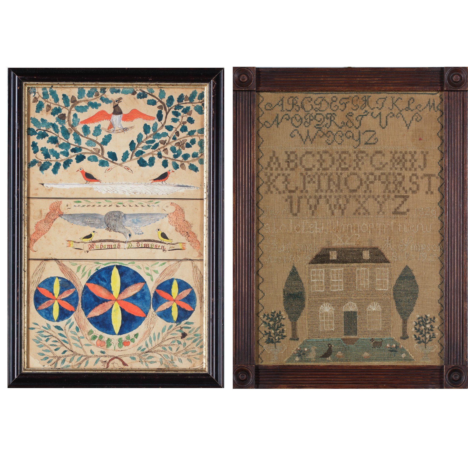 antique exercise book and sampler rel=