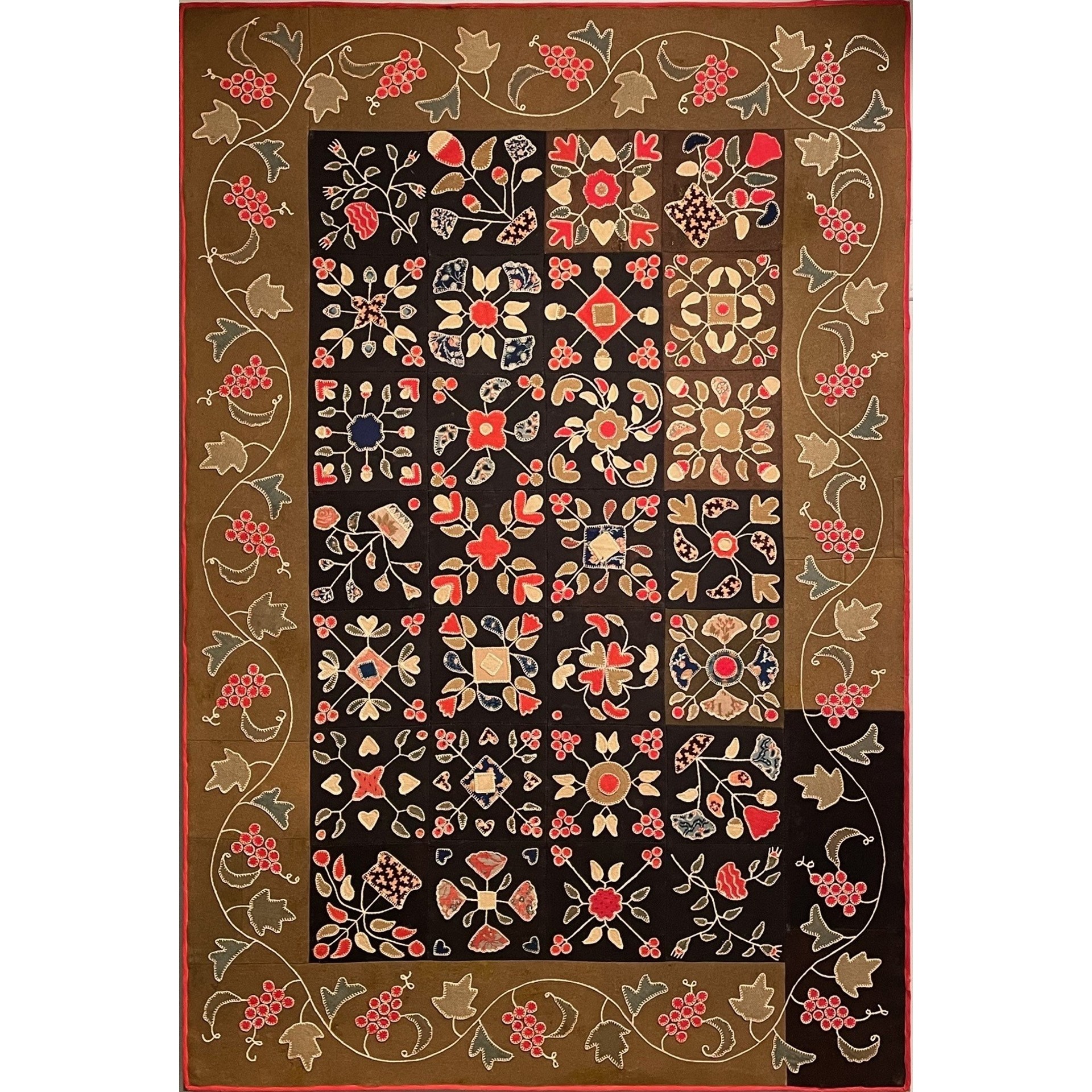 appliqued floral table rug rel=