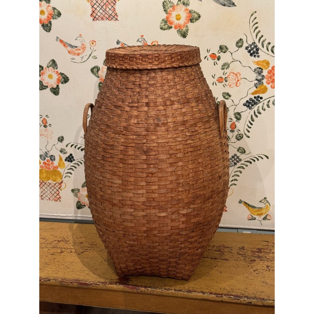 antique lidded tall basket