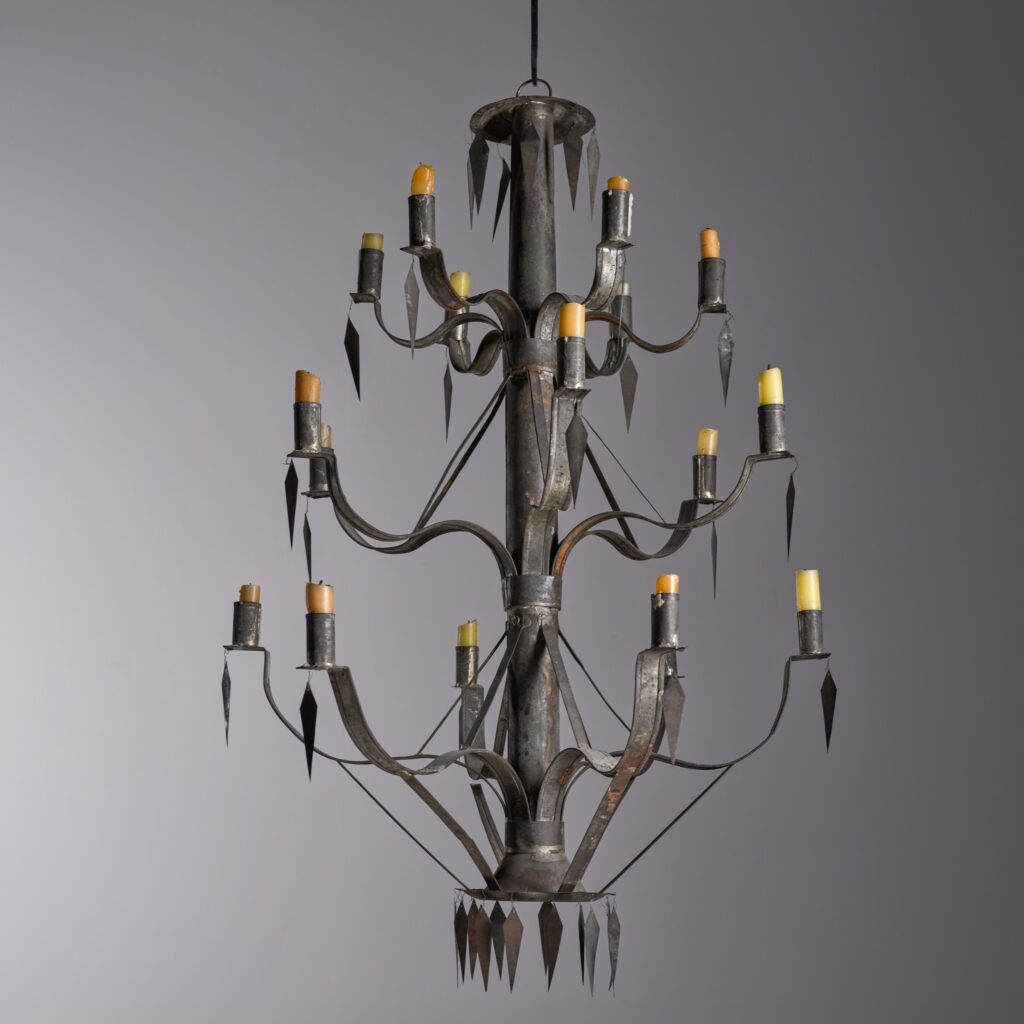 early American tin chandelier