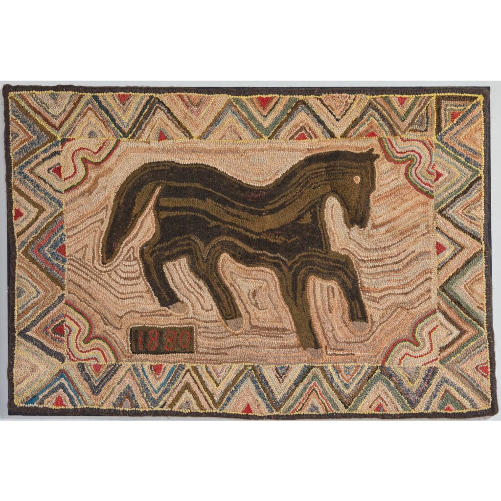 antique horse hooked rug