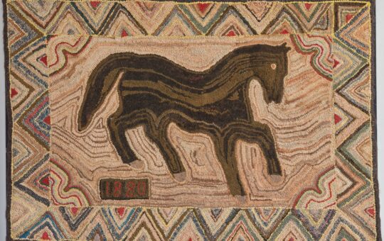 antique horse hooked rug