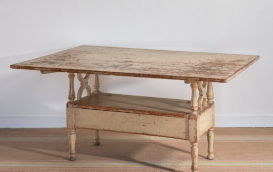 white-painted bench table