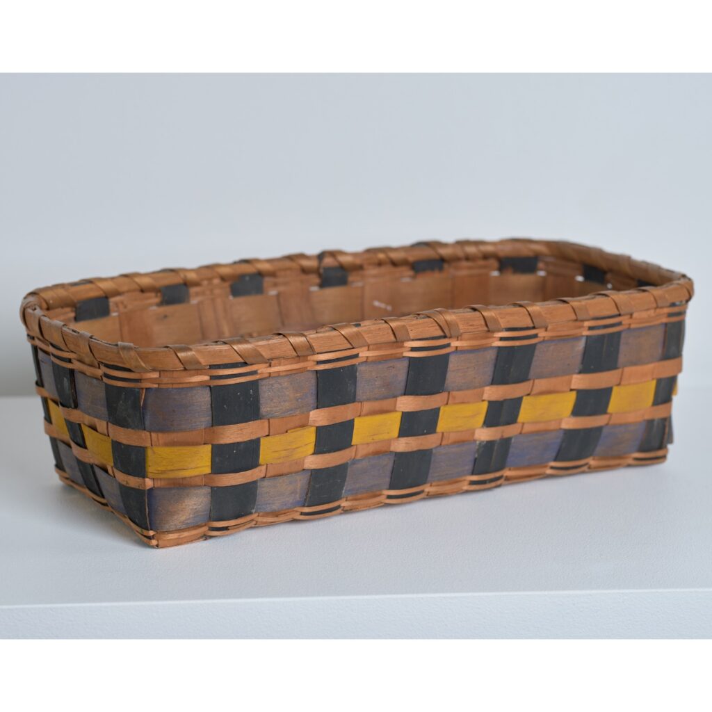 blue and yellow splint basket