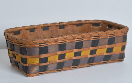 blue and yellow splint basket