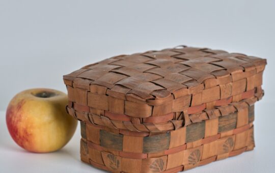 antique lidded woodlands basket