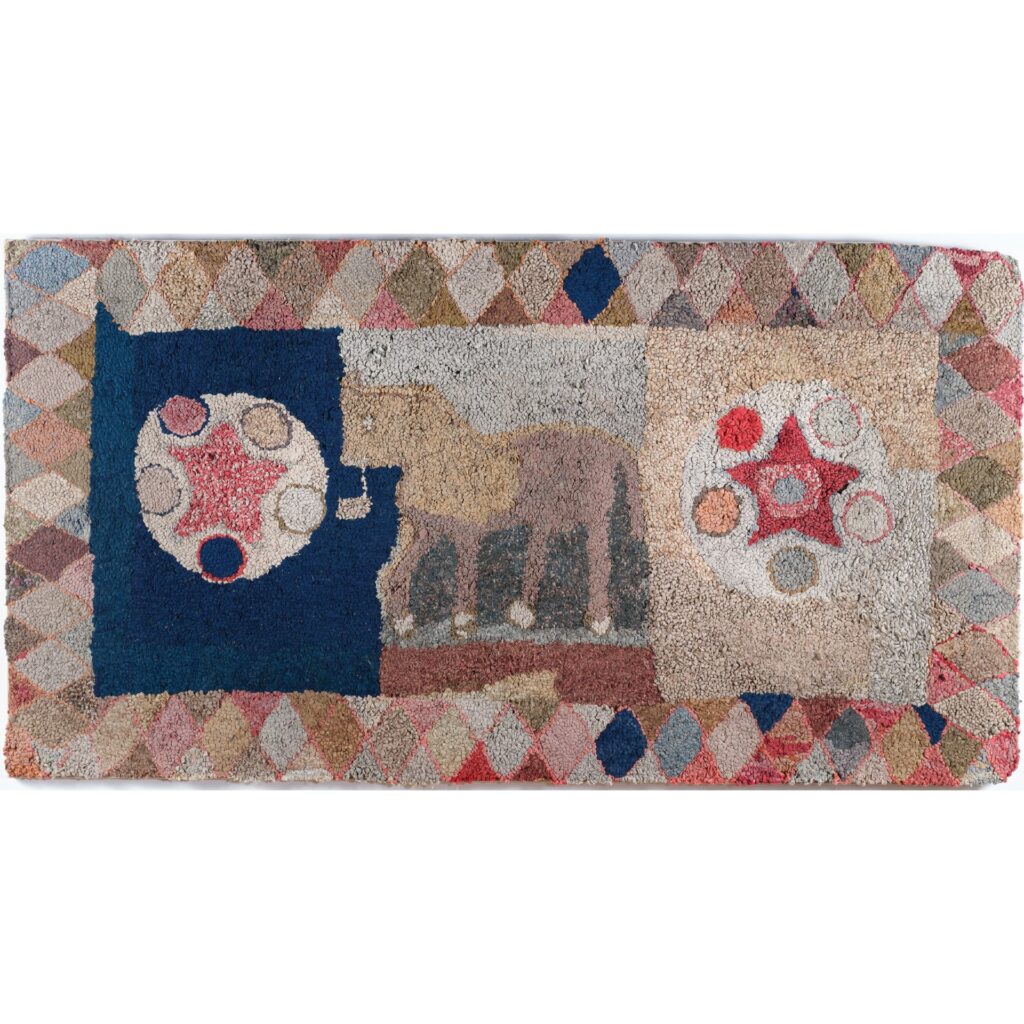 antique horse hooked rug