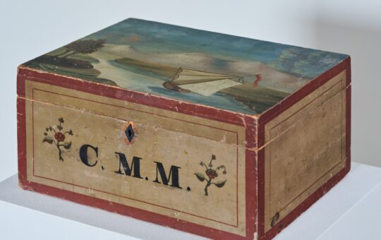 antique sailboat-decorated box