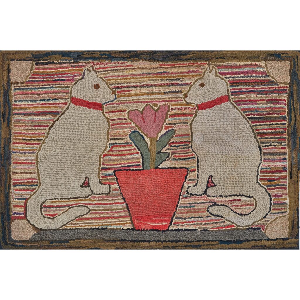antique cats hooked rug