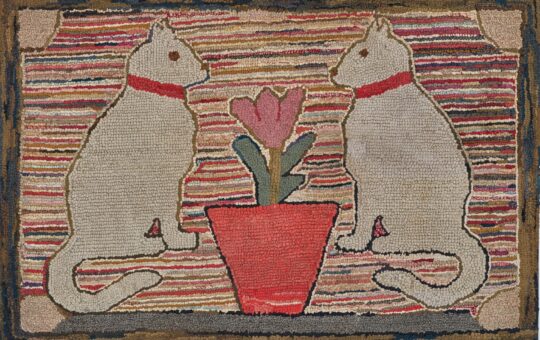 antique cats hooked rug