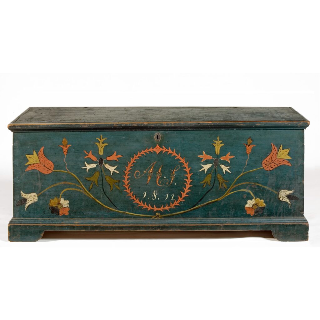 antique blue lift-top chest